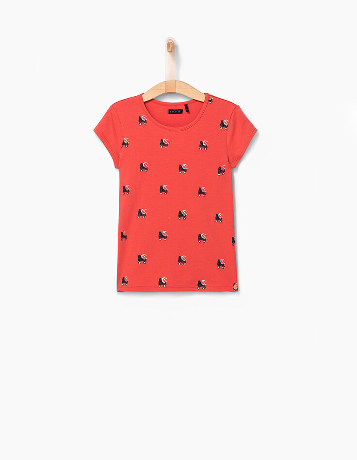 Girls' dark orange T-shirt with skate print-2 Girls' dark orange T-shirt with skate print-2