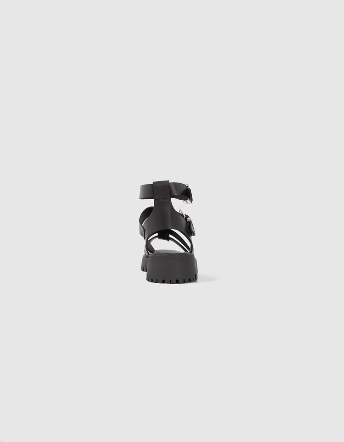 Sandales en cuir noir multibrides à semelle crantée Femme - IKKS