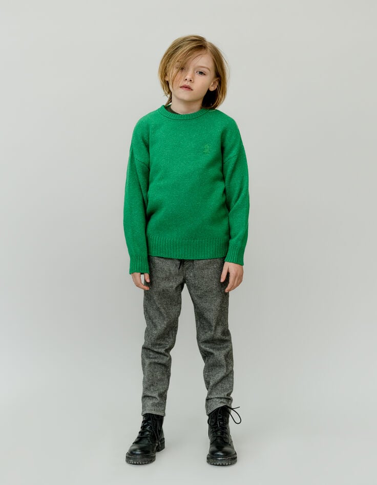Grüner flauschiger Strickpullover für Jungen-2
