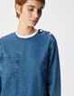 Blauwe denim jurk met drie opgestikte zakken Dames-5
