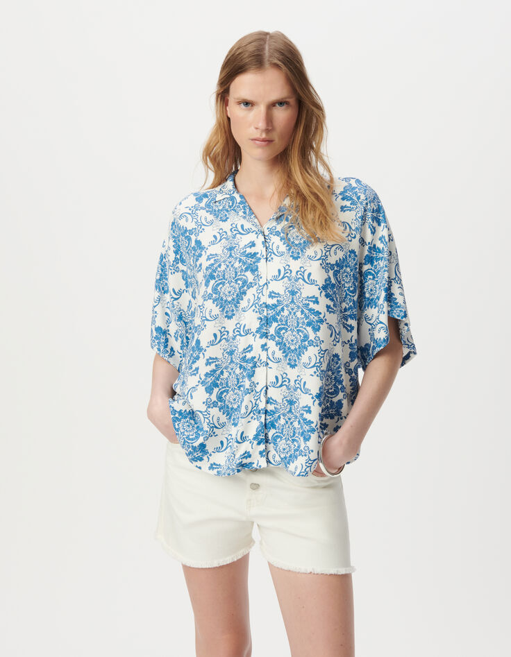 Chemise LENZING™ ECOVERO™ imprimé faïence bleu Femme-2