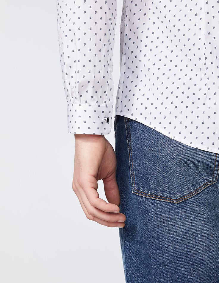 Men’s white mini-column print SLIM shirt-5 Men’s white mini-column print SLIM shirt-5