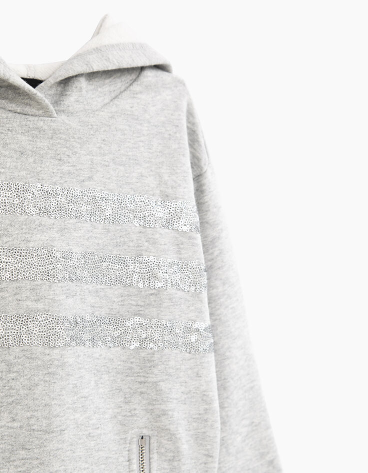 Robe gris chiné moyen avec sweat à rayures sequins fille-5 Robe gris chiné moyen avec sweat à rayures sequins fille-5