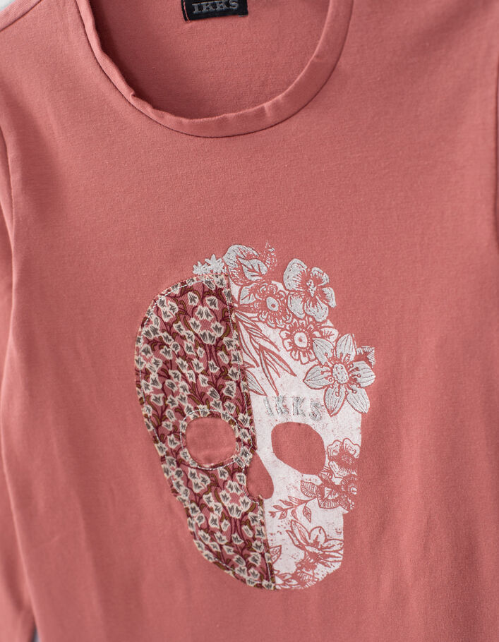 Rosenholzfarbenes Mädchenshirt mit Totenkopf-7