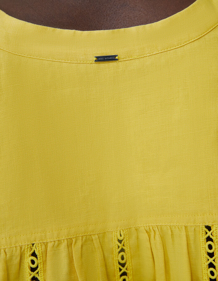 Blusa amarilla lino tiras encaje guipur mujer - IKKS