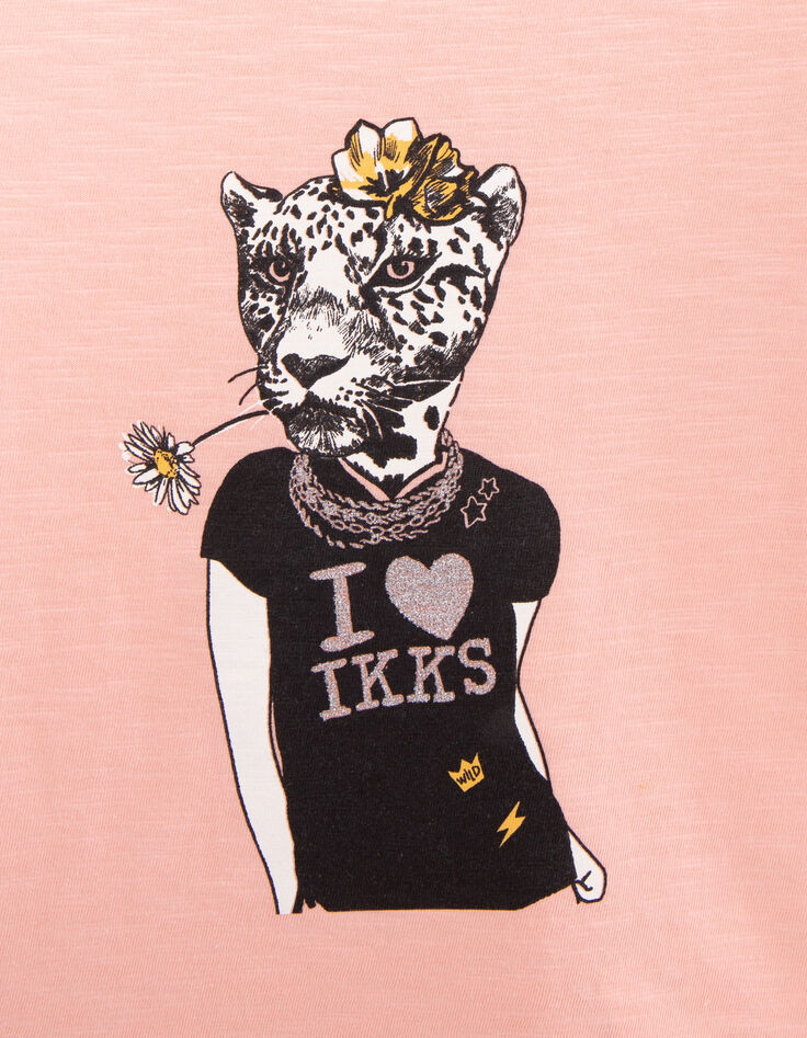 Mädchen-T-Shirt aus Biobaumwolle, Leo-Rock-Motiv, Peach-2