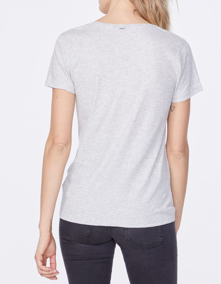 Grey graphic print slub cotton V-neck T-shirt-3