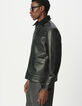 Schwarze Herrenjacke Leder Rippkragen-8