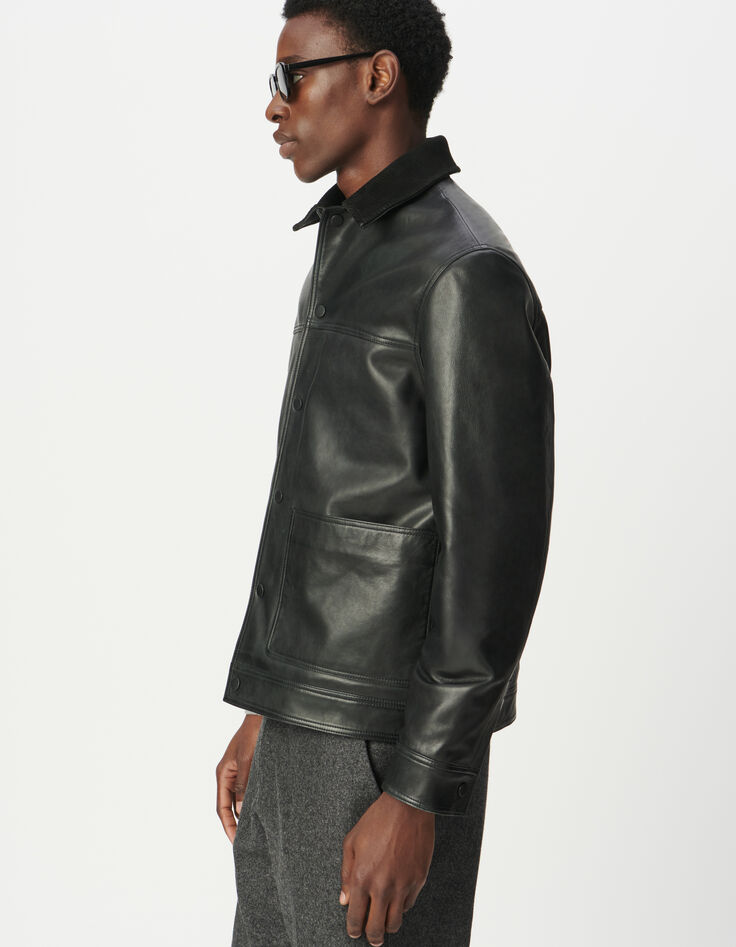 Schwarze Herrenjacke Leder Rippkragen-8 Schwarze Herrenjacke Leder Rippkragen-8