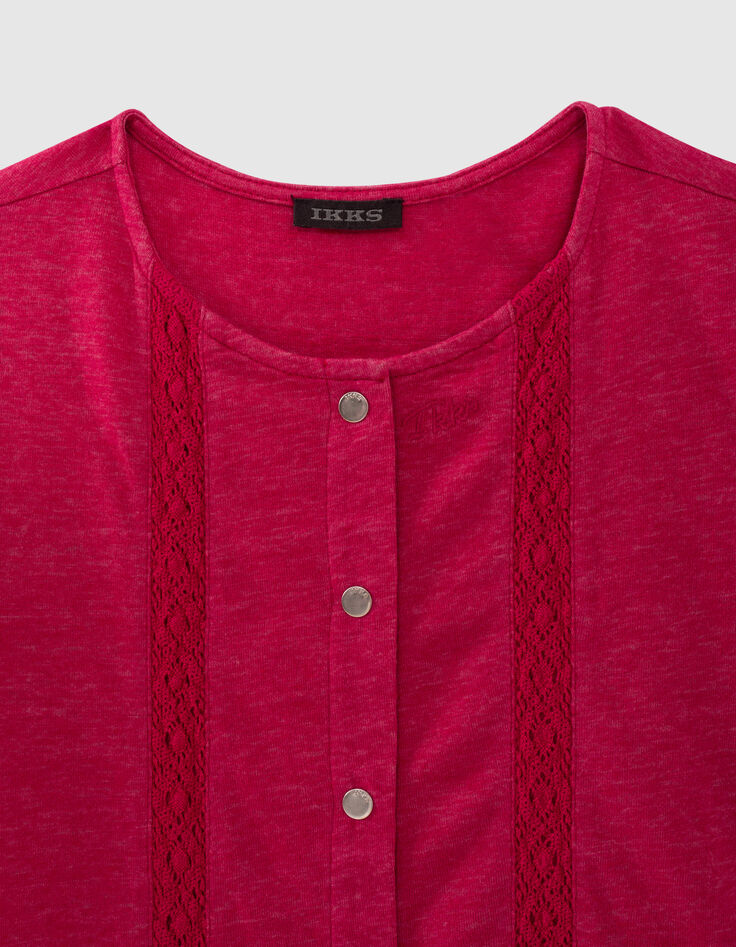 Girls’ fuchsia pink T-shirt dress, press studs down front-3