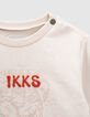 T-shirt beige coton bio visuel tigre et typo floquée bébé garçon-5