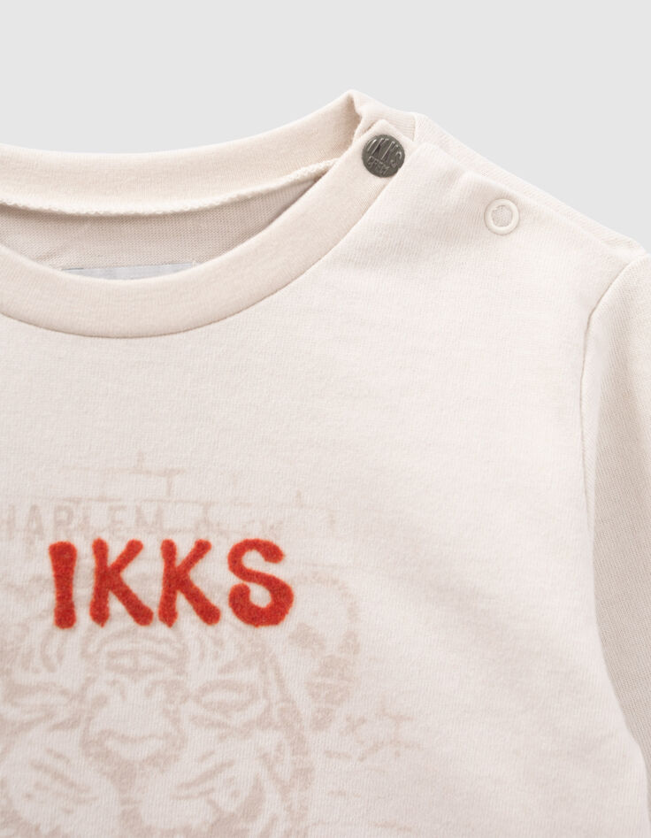 T-shirt beige coton bio visuel tigre et typo floquée bébé garçon-5