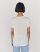 Tee-shirt écru en lin col V visuel message cœur ailé femme-2