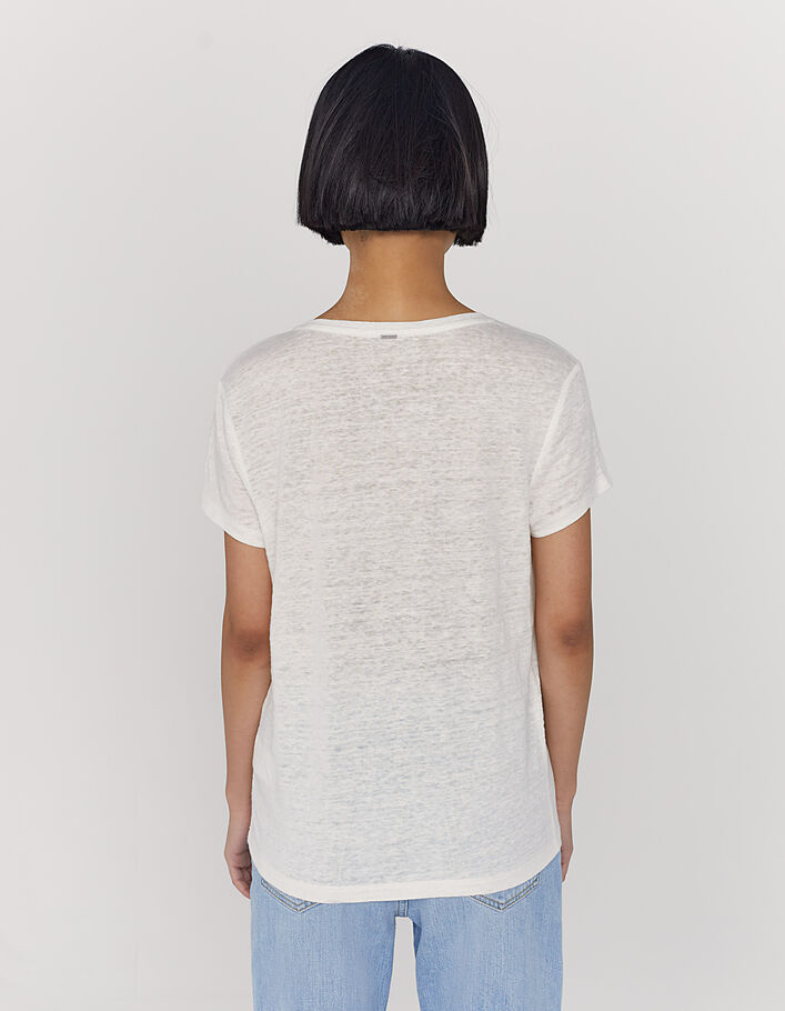 Weißes Damen-T-Shirt aus Leinen mit Schriftzug und Herz - IKKS