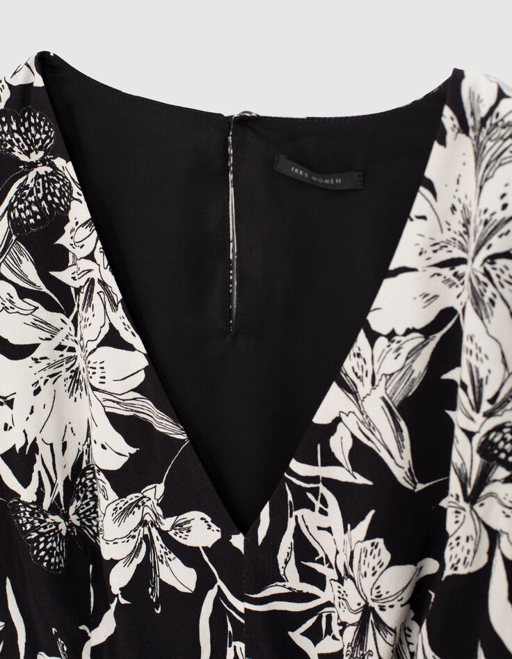 Top ajustado crepé floral blanco negro mujer-2 Top ajustado crepé floral blanco negro mujer-2
