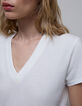 Gebroken wit T-shirt katoen bliksemborduursel mouw dames-5
