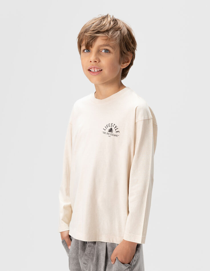 Camiseta beige algodón maxi print detrás niño-2