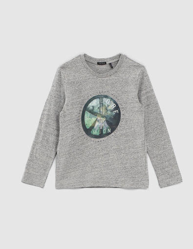 T-shirt gris coton BCI visuel 3D terre et fusée garçon - IKKS