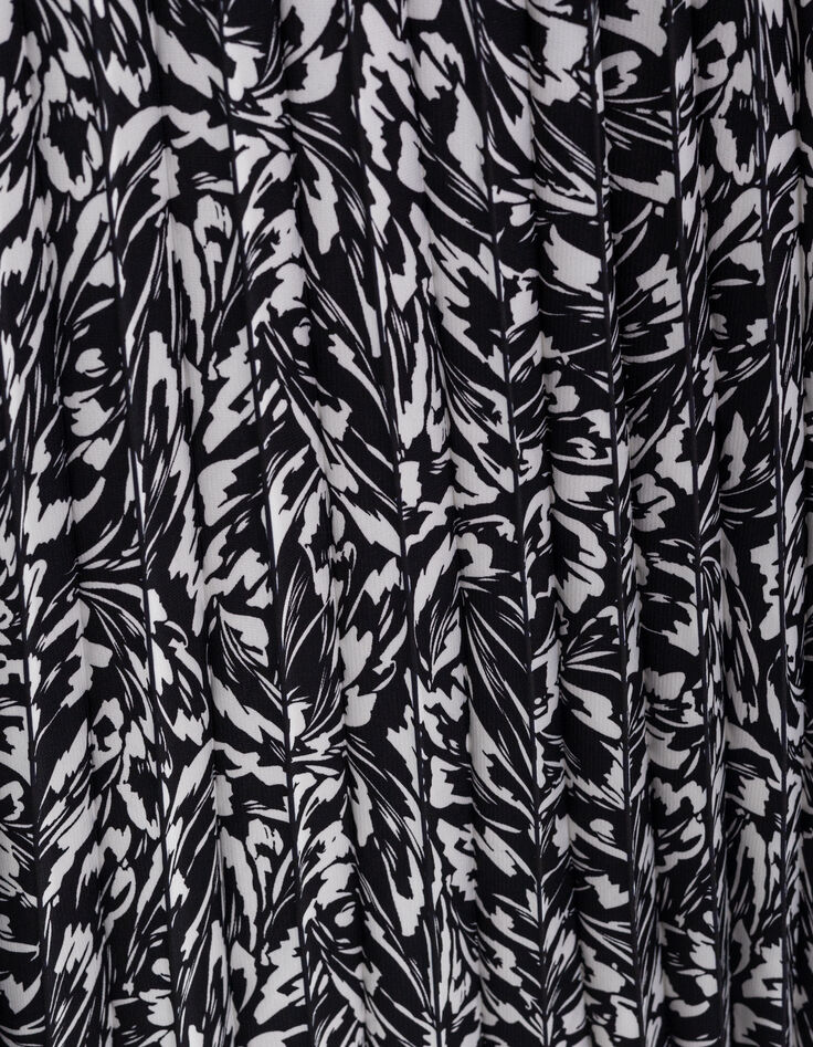 Falda larga plisada negra de mujer con estampado floral minimalista-6