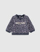 Sweat navy imprimé cachemire et message bébé fille-2