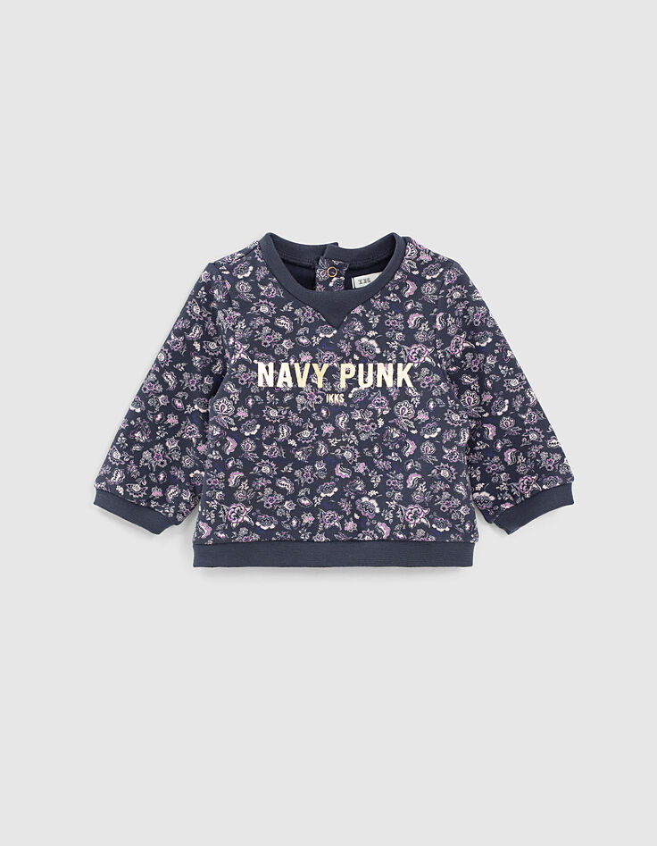 Sweat navy imprimé cachemire et message bébé fille-2