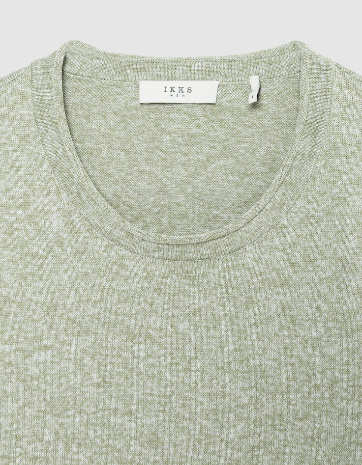 Pull col rond vert tricot fin moulin&eacute; Homme-5