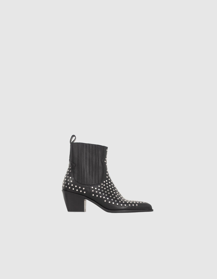Boots chelsea en cuir coloris noir clous allover femme-1