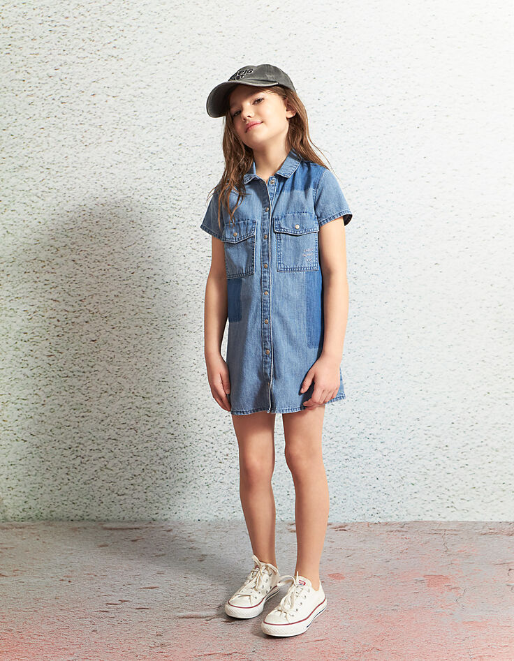 Mädchen-Hemdblusenkleid aus Jeansstoff in Stone Blue-2