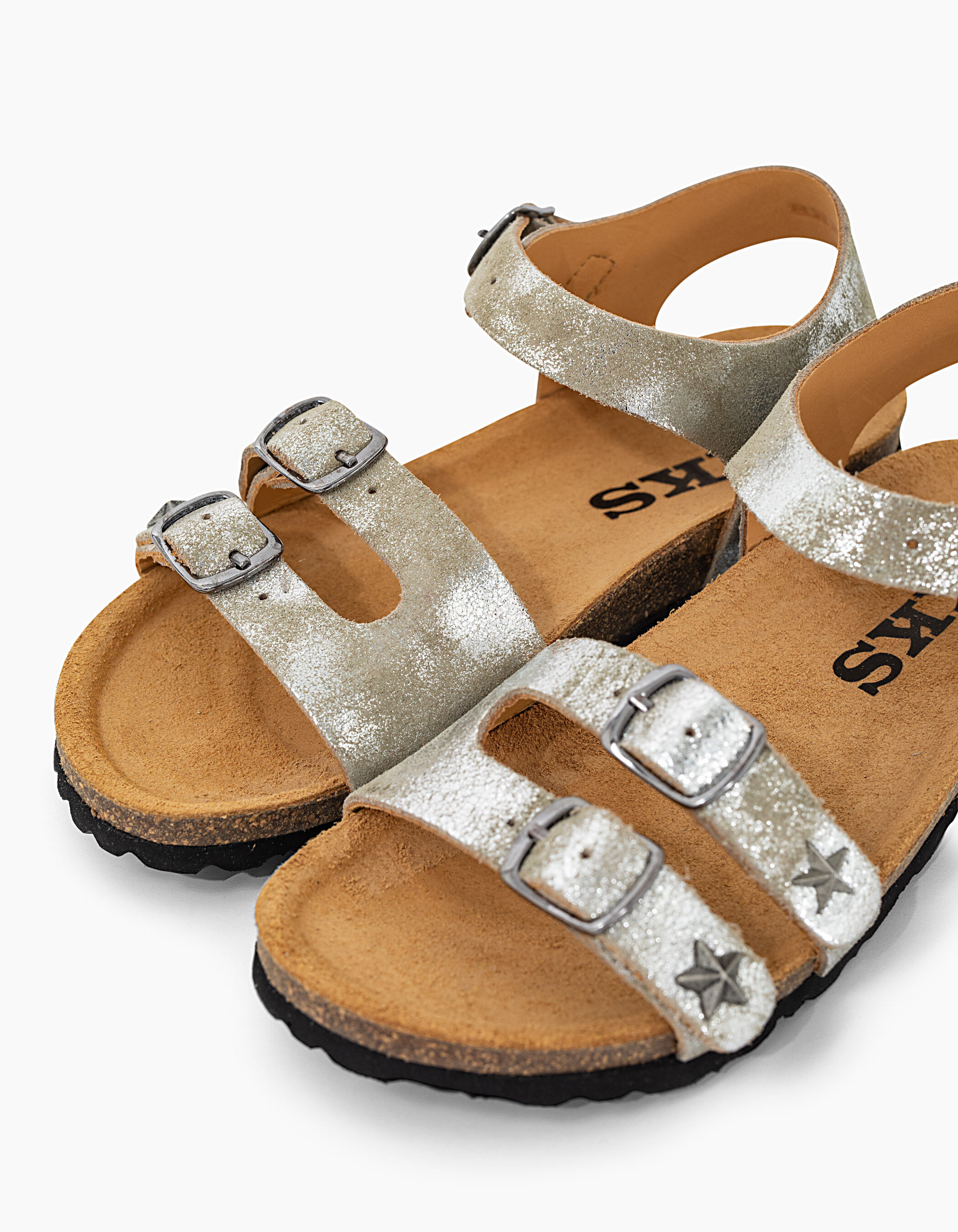 Sandales anatomiques argent en cuir velours fille