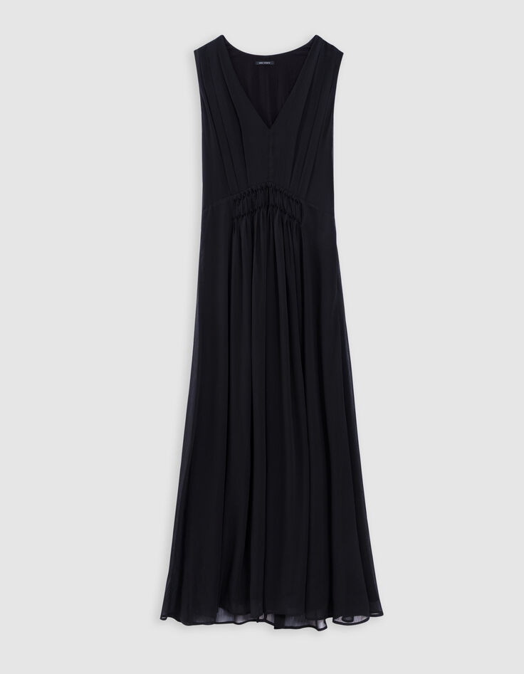 Robe longue noire d&eacute;tail pliss&eacute; taille Femme-6