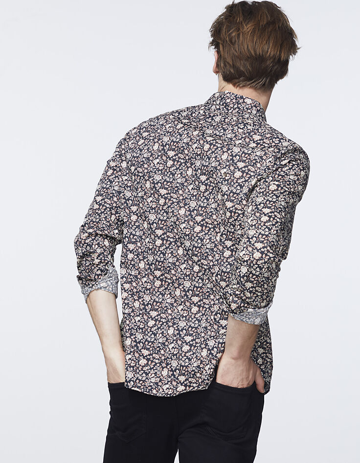 Chemise SLIM noire imprimé fleurs Homme-4