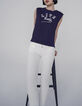 Tee-shirt en coton bleu marine visuel message surf femme-6