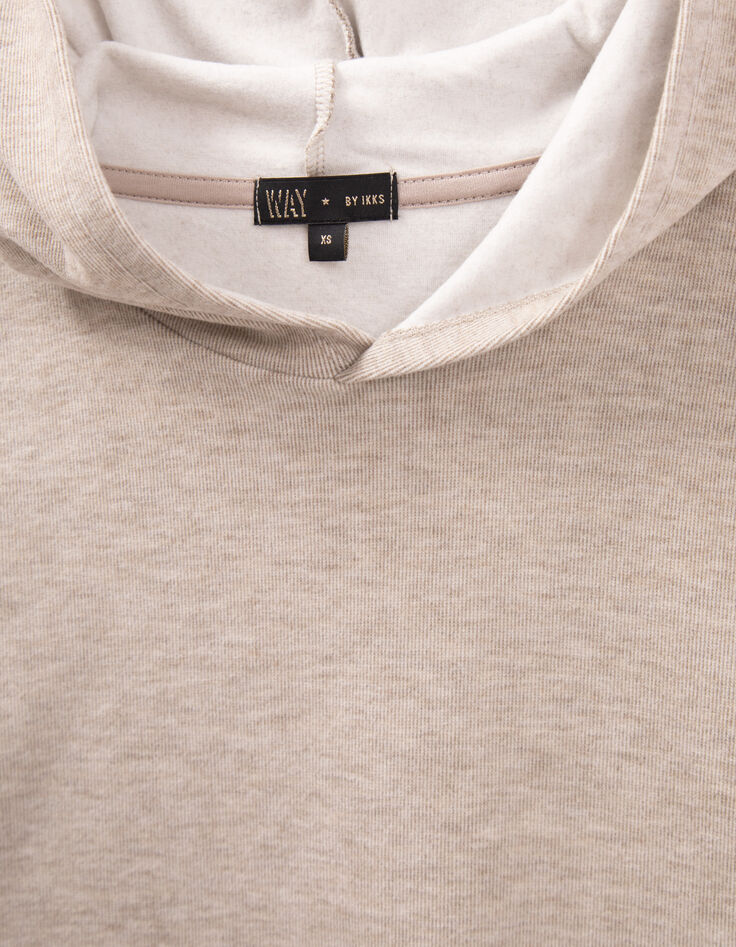 Girls&rsquo; beige hooded T-shirt with XL print on back-3