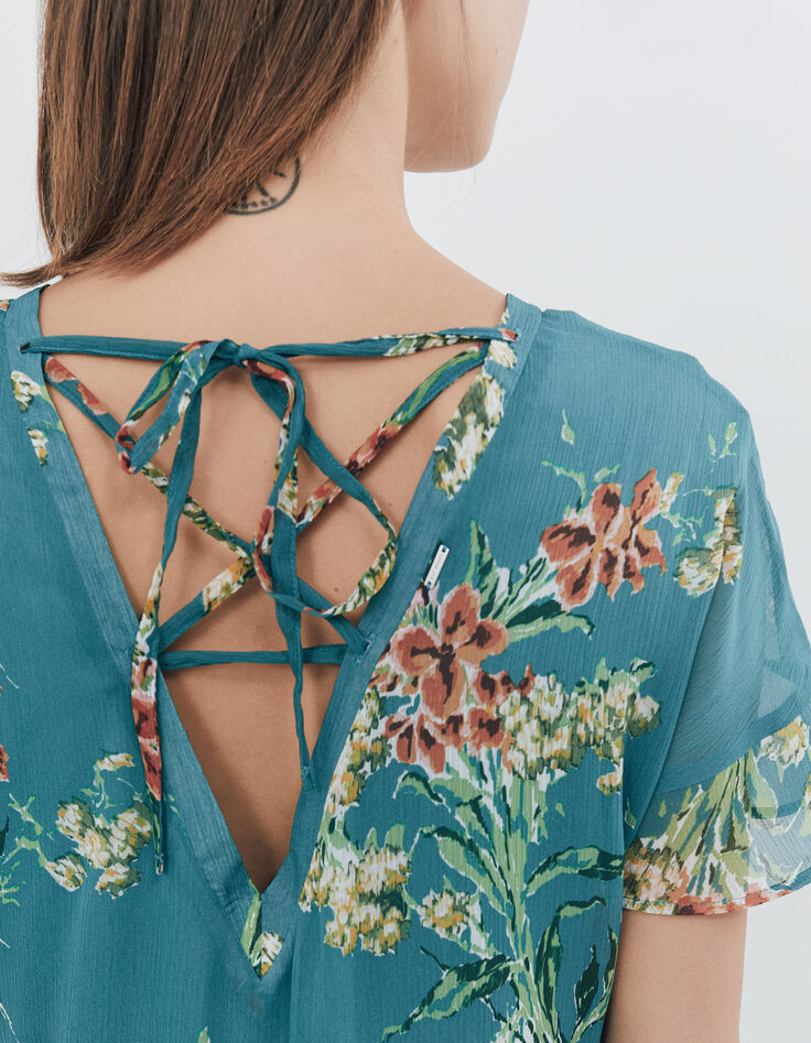 Robe émeraude voile recyclé imprimé bouquet de fleur femme-4