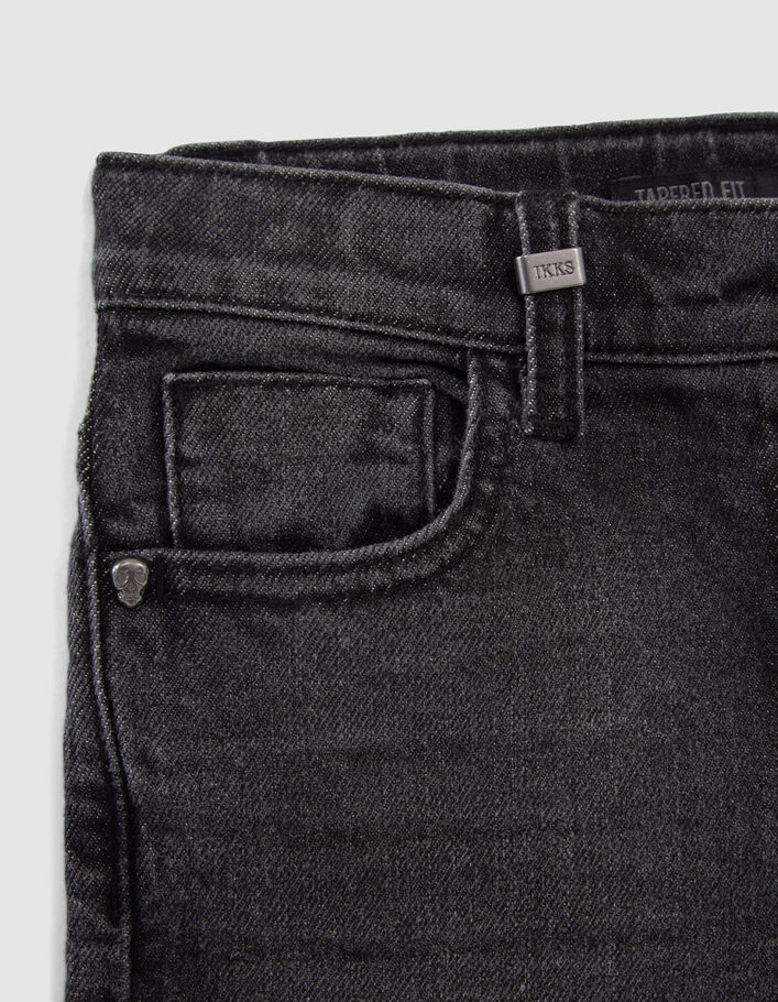Grijze TAPERED jeans borduursels en slijtplekken knieën-6