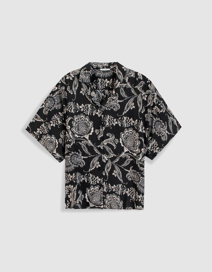 Zwart vloeiend damesshirt met barokke bloemenprint-7