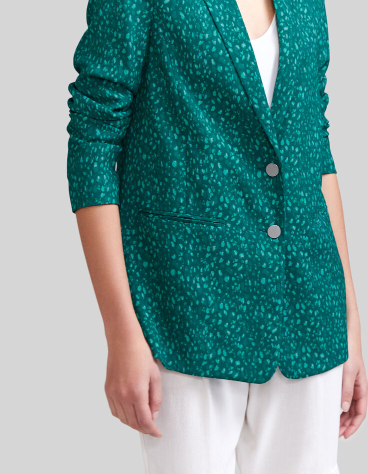 Veste de costume émeraude recyclée imprimé paon Femme-4