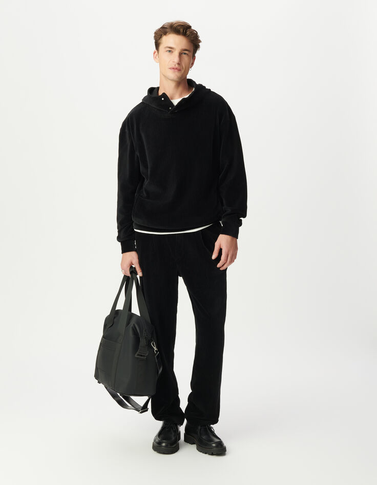 Sudadera negra pana cuello alto capucha hombre-5