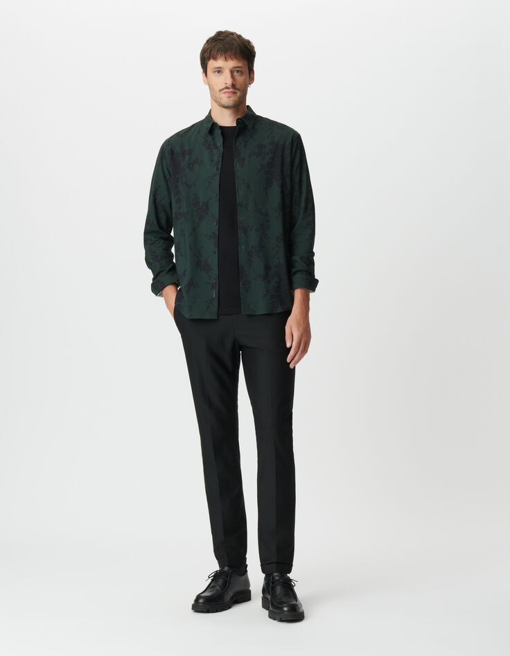 Chemise manches longues slim verte floral flou Homme-5