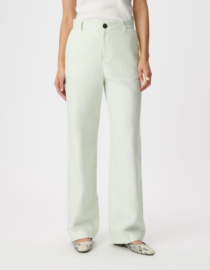 Pantalon de tailleur vert mix lin coton Femme-2