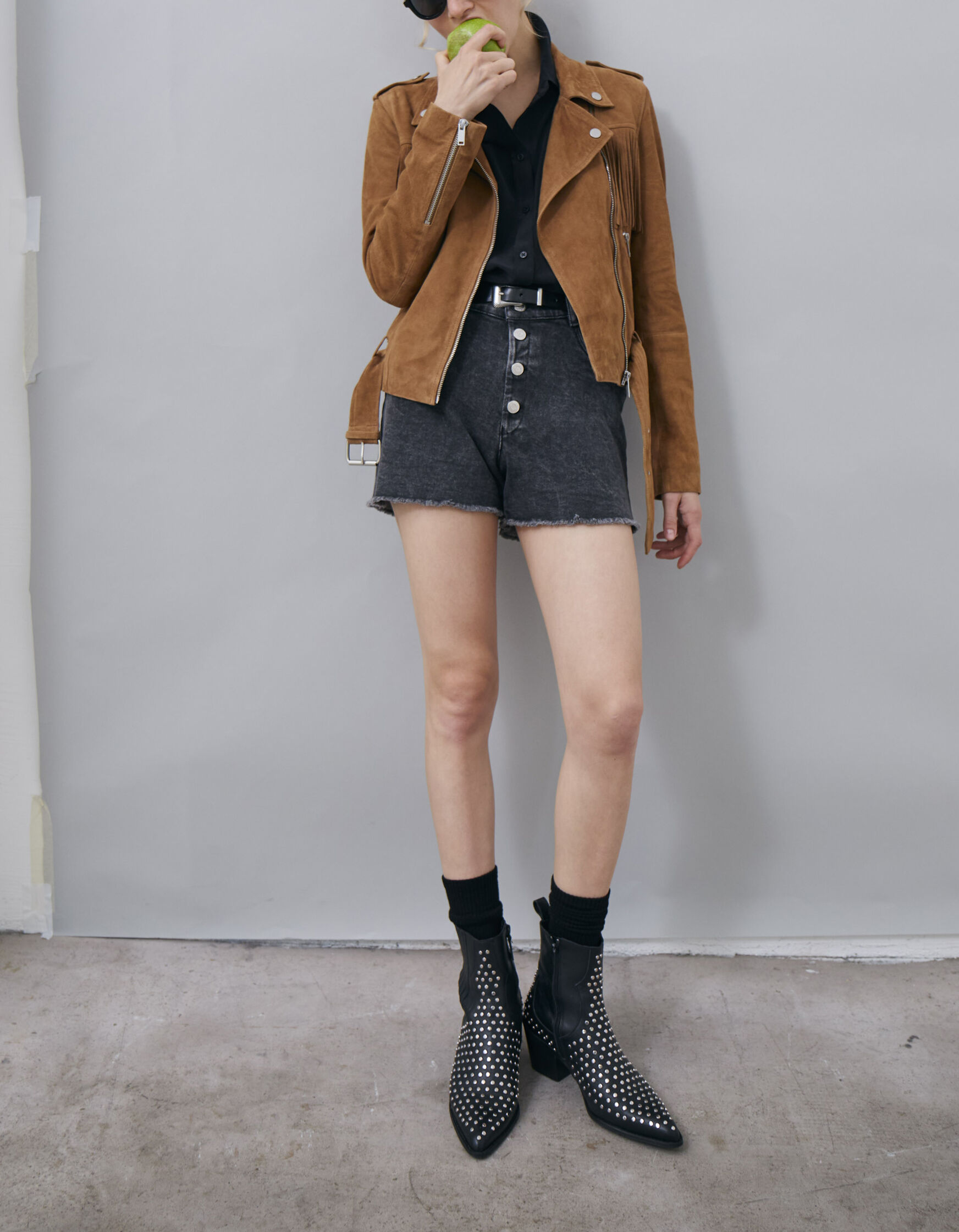 Veste cuir franges clearance femme