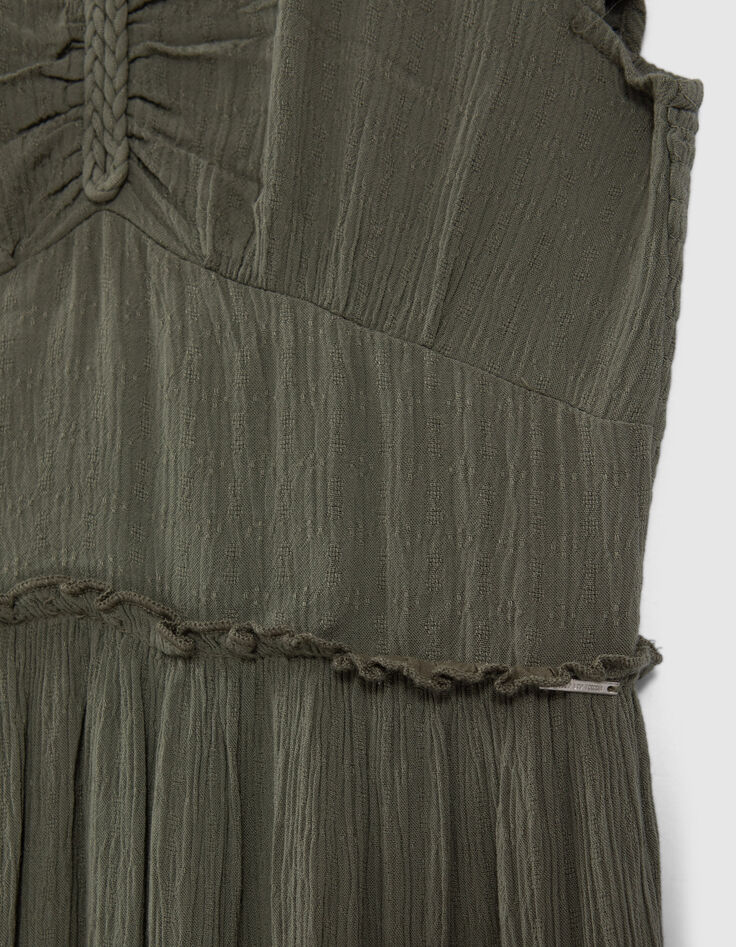 Vestido largo caqui crep&eacute; trenzas ni&ntilde;a-2