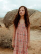 Girls’ coral tie and dye print long dress -1