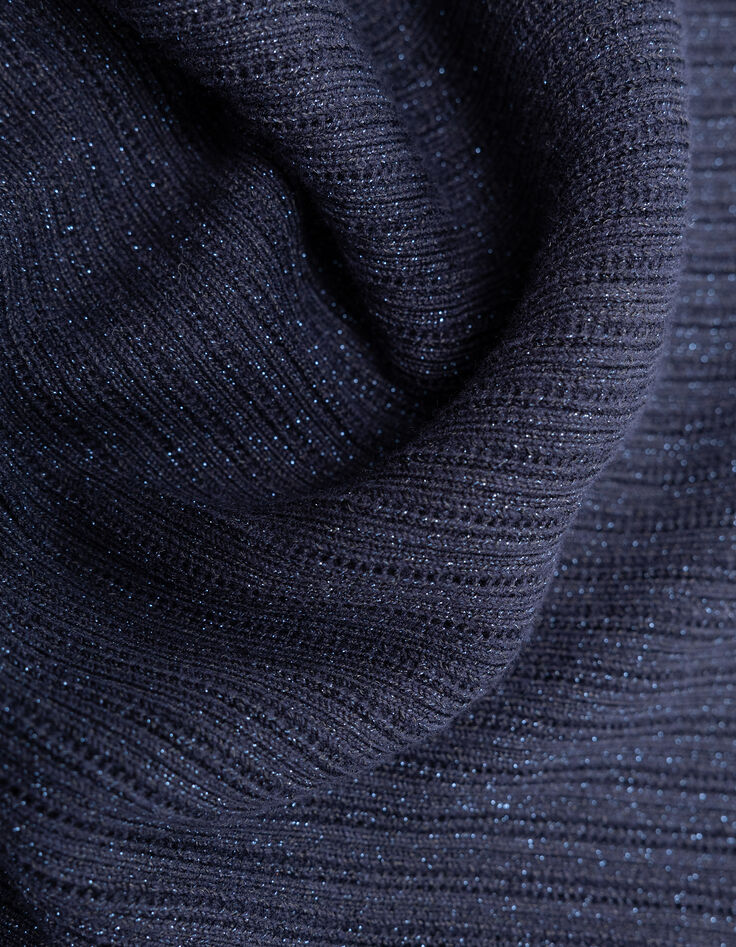 Schicker navyfarbener durchbrochener Lurex-Pullover für Damen-6