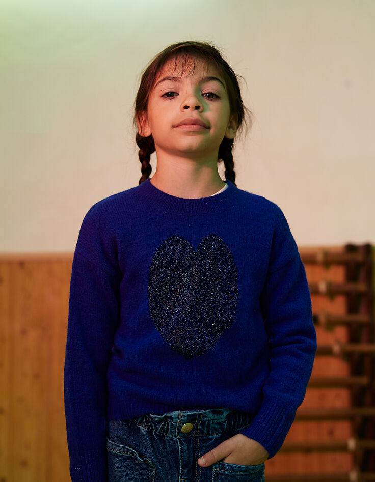 Jersey azul eléctrico tricot acanalados purpurinas niña-2