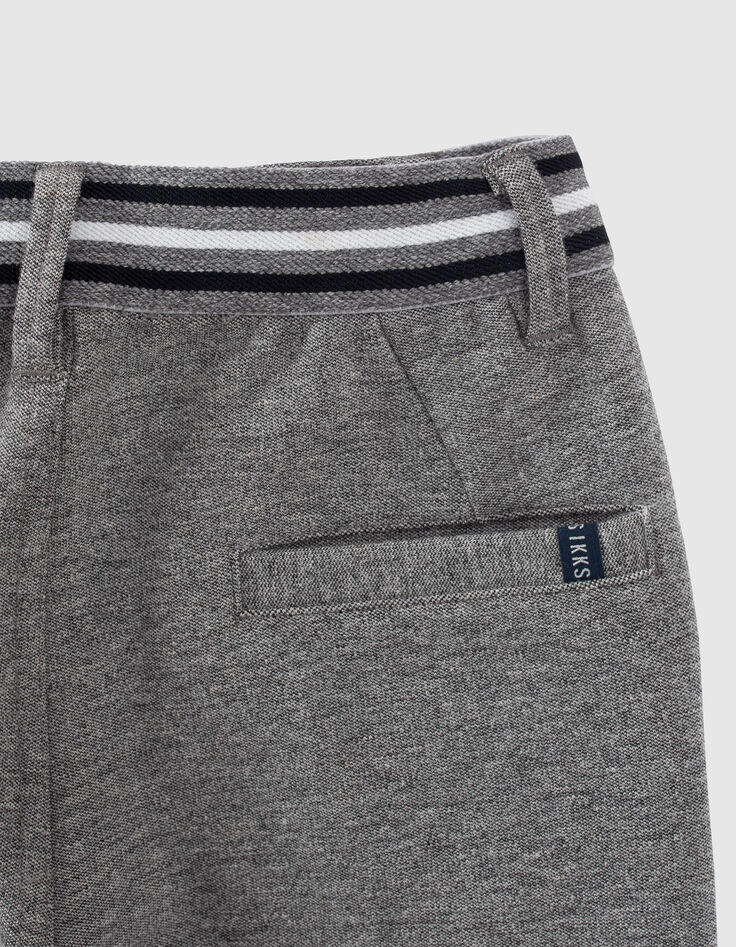 Middengrijze tricot broek gestreepte taille jongens -5