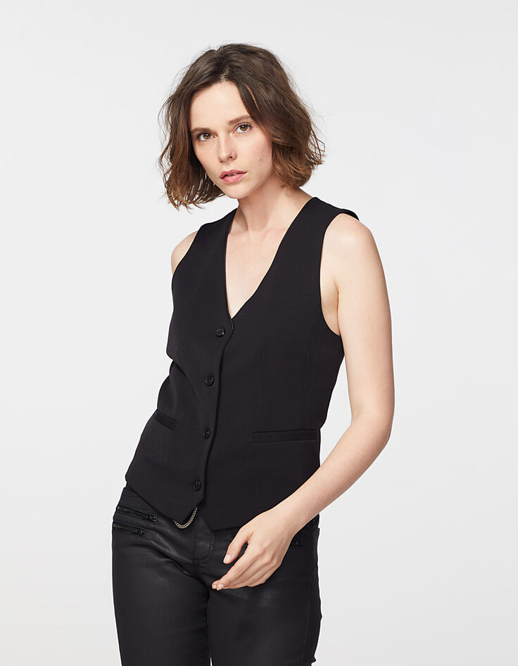 Women’s black braided neckline tailored waistcoat-2