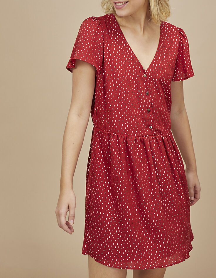 Robe grenat imprimé pois dorés I.Code-2