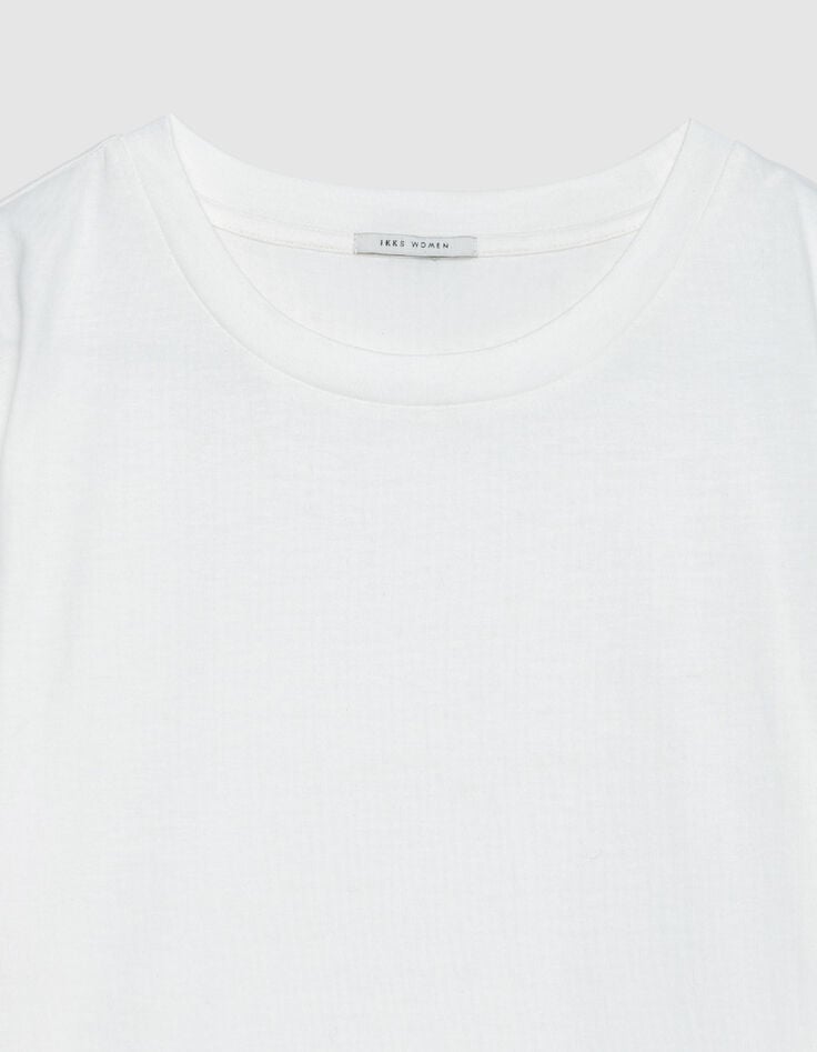 Tee-shirt col rond blanc d&eacute;tail crochet et sequins Femme-6