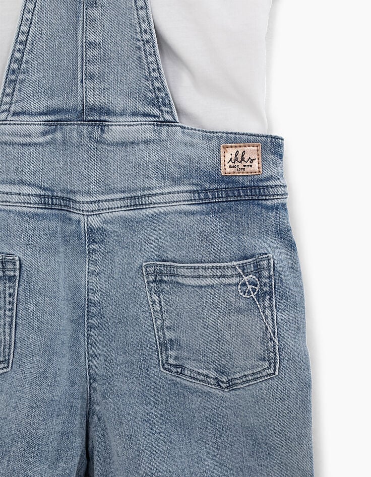 Ensemble robe salopette en jean et tee-shirt blanc fille-7